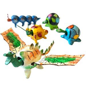 Mexican Folk Art ALEBRIJES Bobbleheads Handmade Animal Figurines Turtle Dragon